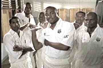 Brian Lara with members of the West Indies Team in a Television ad for the 1999 Series