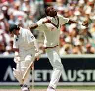 Top fast bowler, Curtly Ambrose celebrates another wicket